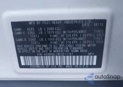 2014 Subaru Outback 2.5I Limited z USA, uszkodzony, nr VIN 4S4BRBLC8E3211187